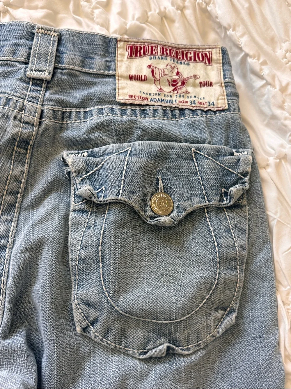 Vintage True Religion Light Blue Denim Jeans with Signature Pockets